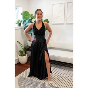 White by Vera Wang black satin gown with bow details size 0